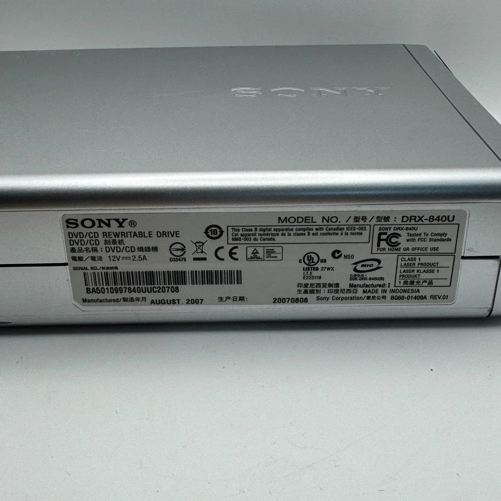 Sony DRX-840U External DVD CD Rewritable Drive Silver USB No Power Cable